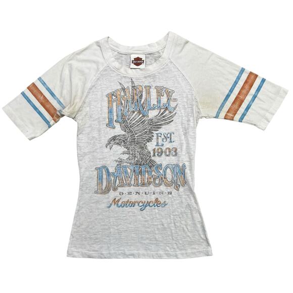 Vintage Y2K Harley Davidson Women’s Sheer Spell Out Eagle Print Top‎ - size S - Picture 1 of 8